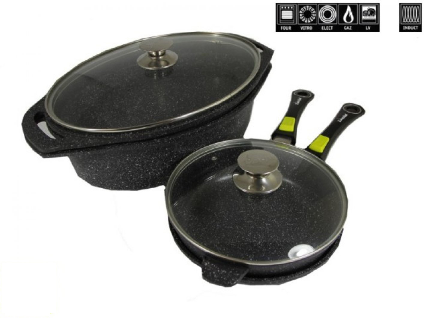 Cocotte Ovale 3 pièces + 1 Sauteuse 24 cm avec couvercle + 1 poêle 24 cm