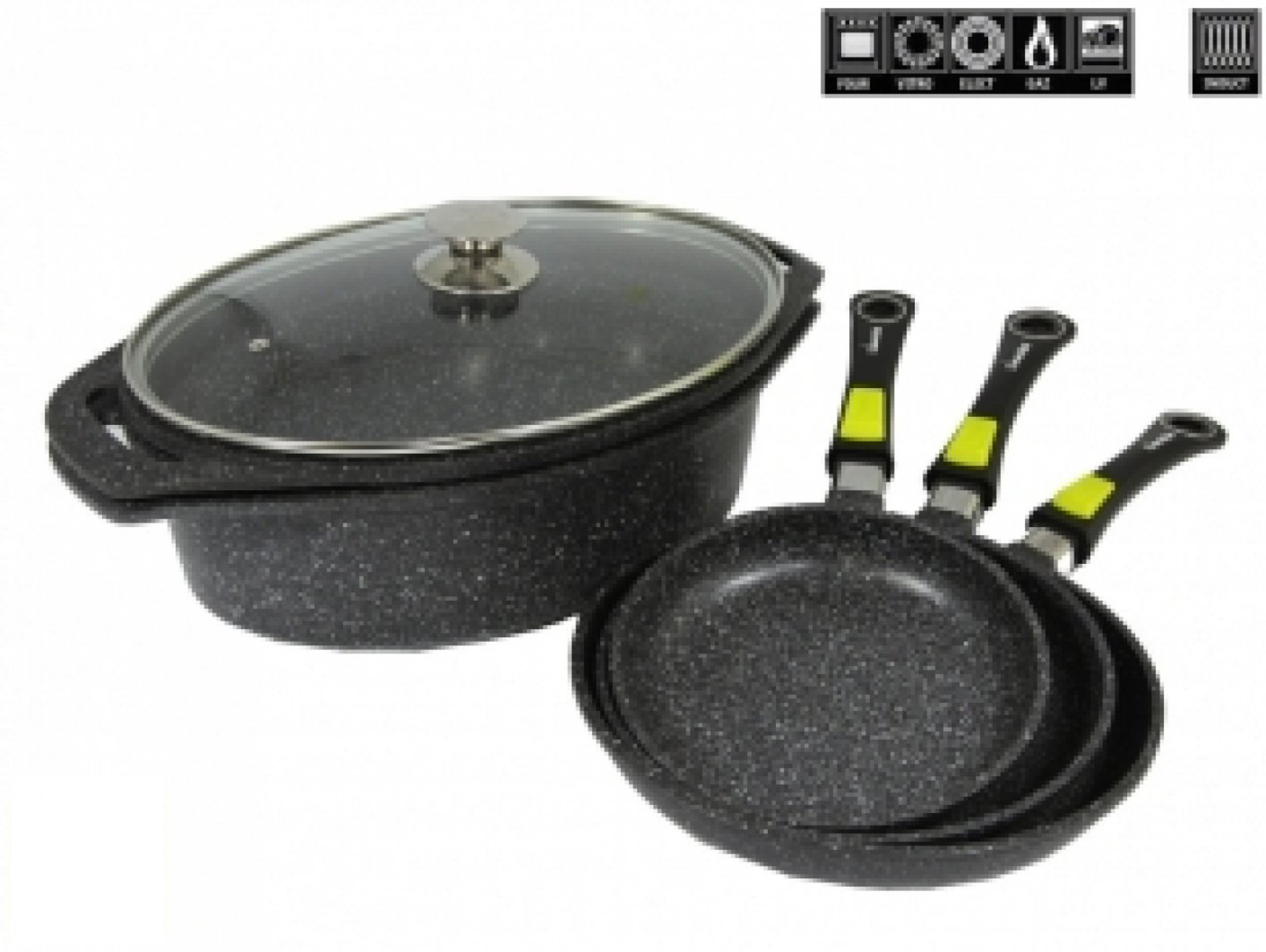 Cocotte Ovale 3 Pièces + 3 Poêles 20,24,28 cm